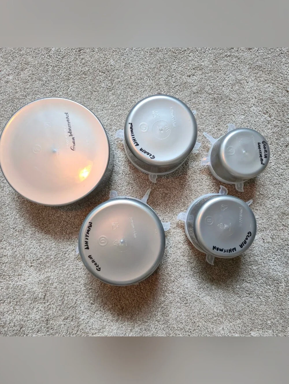 Tupperware nesting bowls or camping pots w/ clear silicone stretch Lids